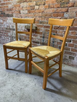 Pair of rush seated kitchen chairs