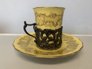 Coalport Espresso cup & saucer with silver holder