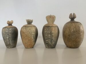 Vintage Set of Small 4" Egyptian Canopic Jars Figurines