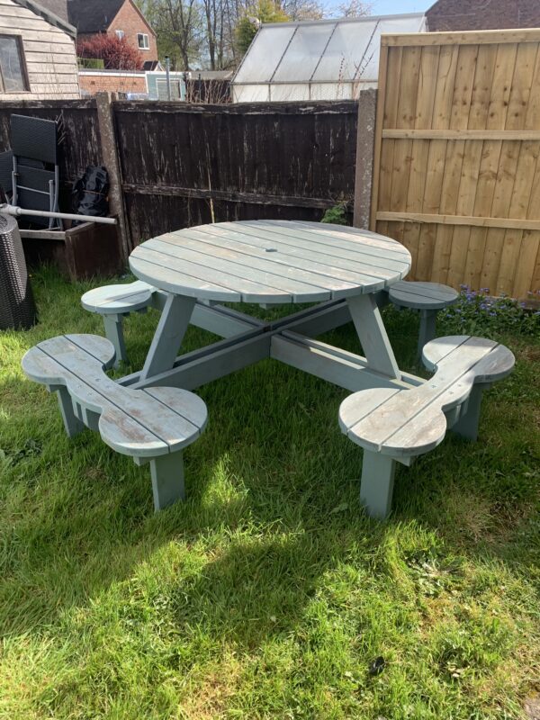 Large wooden garden / pub table with seating
